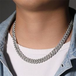 Cadena de eslabones cubanos de cobre de 10 mm, collar para hombre, pulsera, joyería, cadena de oro para hombre, Hip Hop, diamantes, cadenas heladas, AAA Zirconia Silver315h