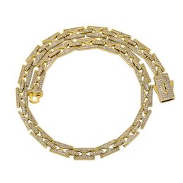 Collar de cadena de eslabones cubanos de 10 mm, chapado en oro de 18 quilates, collares de punk rock ostentosos con circonita helada