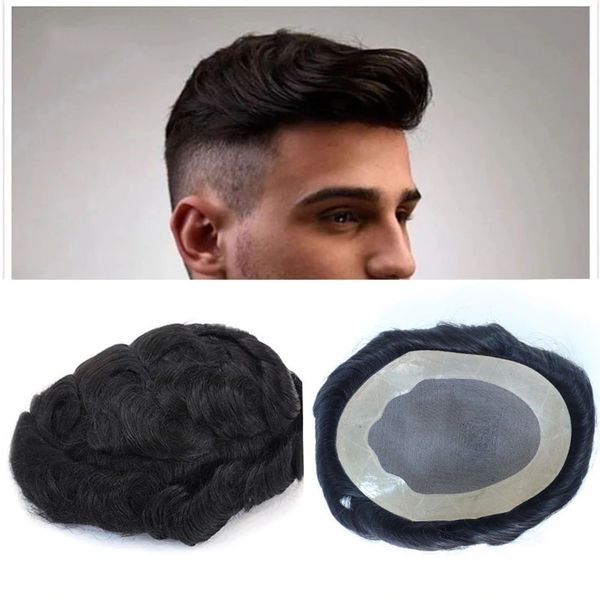 10 MM Profundo Rizado Durable Hombres Toupee 130% Densidad Cabello humano real Hombres Toupees Durables Fino Mono Lace Man Weave Wig Sistema de reemplazo