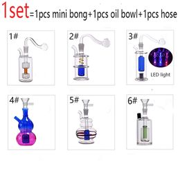 10 mm Mujer Dab Oil Rig Bongs de vidrio Luz LED Hierba seca Agua Bong Quemador de aceite de vidrio portátil Bongs Ashcatcher Hookah con accesorios para fumar