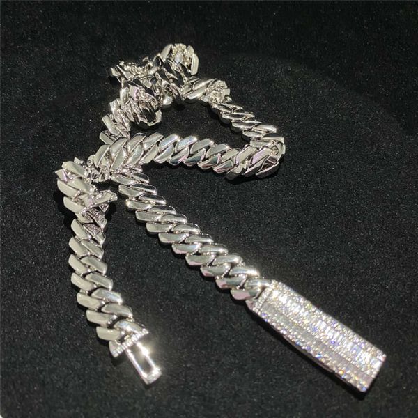 Collar de broche de moissanite personalizado de 10 mm Fino Sterling Sier Hip Hop Hombres Joyas Bling Diamond Cuban Link Chain