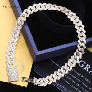 10 mm vol Iced Out Gold Link White VVS Pass Diamond Tester Moissanite Cubaanse armband Mens Rapper Hip Hop Jewelry