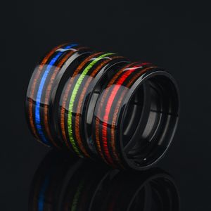 Bague pour hommes en acier inoxydable faite à la main bagues de couleur de Grain de bois noir pour hommes beau cadeau mode bijoux masculins de haute qualité