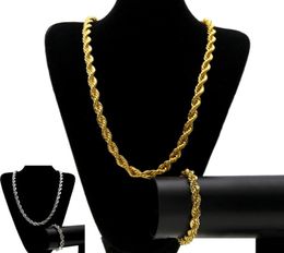 10MM Hip Hop ed Rope Chains Sieraden set Goud verzilverd Dikke Zware Lange Ketting armband Bangle Voor Mannen Rock Jewelry3609008