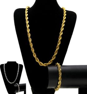 Chaînes de corde Ed Hip Hop 10 mm Ensemble de bijoux en argent en argent bracelet long épais épais bracelet long pour hommes