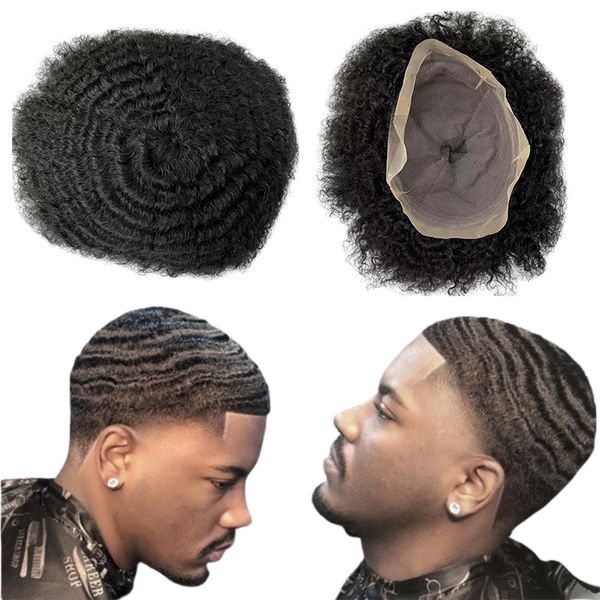 10mm Lace Toupee Russian Virgin Remy Reemplazo de cabello humano 10mm Wave 8x10 Full Lace Toupee para hombres negros