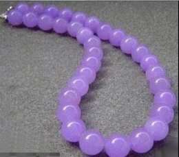 10mm Lavender Purple Jade Beads 18KWGP Clasp Necklace 22''