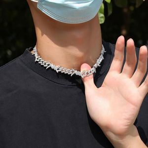 Collana a maglia cubana con filo spinato ghiacciato da uomo da 10 mm, bracciale in oro bianco 14k con riempimento di diamanti, girocollo con zirconi cubici reali, 7-20 pollici, 200 m.