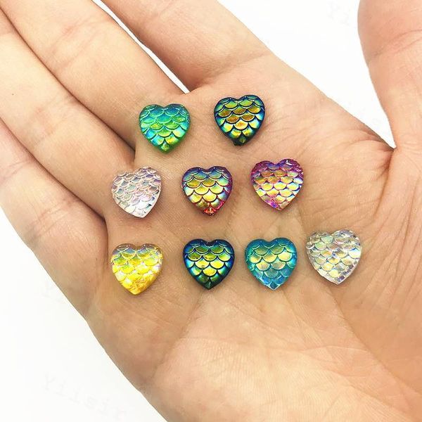 10mm sirène coeur échelle résine diamant bijoux à bricoler soi-même coque de téléphone portable artisanat décoratif plat dégradé couleur