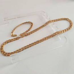 10mm Miami Curb Link Cubaanse Mens Collier Armband Set Sieraden 24 "Links Luxe 18CT Geel goud zwaar