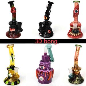 Hookah 3D Evil Monster Bong Diseño de la cara Tubería de agua de vidrio Bongs de personajes hechos a mano