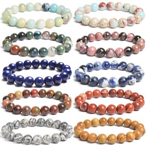 10 mm natuursteen kralen armband streng ronde tijger oogagates amethist kralen armbanden voor mannen vrouwen elastisch touw handgemaakte sieraden