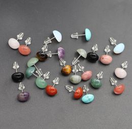 Boucles d'oreilles en pierre naturelle 10MM, perles rondes en acier inoxydable, améthyste, Quartz Rose, Turquoises, breloques, bijoux d'oreilles pour femmes
