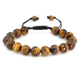 10mm natuurlijke tijger oog steen mannen armband mode handgemaakte gevlochten macrame kralen armband voor mannen sieraden cadeau