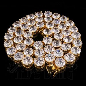 Collier rond en or 14 carats, 1 rangée de 4mm, 6mm, 8mm, 10mm, diamant simulé en laboratoire, chaîne de Tennis glacée, Hip Hop, zircone