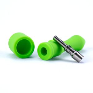 narguilés 10mm tuyaux Pipe à main en paille de silicone conception simple nectar de silicium avec outils de dabber à pointe en titane