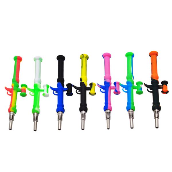 10mm Silicone Nectar Collector Dabs Pipes Avec Titane Nail Tip Dab Oil Rigs Portable Concentré Coloré Main Tabac Pipe En Gros