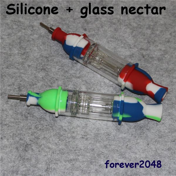 10mm Silicone Nectar Oil Rig Pipe hookah Silicone Glass One Hitter Nectars bong con titanio Nail Glas Blunt