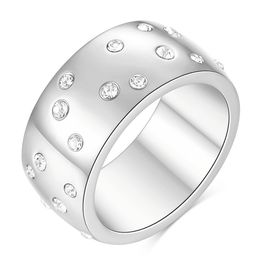 10MM Simple Style Large Anneau En Acier Inoxydable Polonais Distribution Irrégulière Anneaux De Zircone Cubique Pour Les Femmes De Mariage Anniversaire Cadeau D'anniversaire yw242CG1483