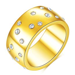 10 MM eenvoudige stijl brede ring hoogglans roestvrij staal onregelmatige verdeling zirconia ringen voor vrouwen huwelijksverjaardag verjaardagscadeau yw243CG1483