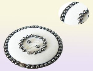 10 mm Zuidzee donkergrijze schaal parel ketting bracinearring set2920927