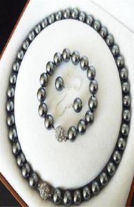 10 mm Zuidzee donkergrijze schaal parel ketting armband oorbel set27295087351
