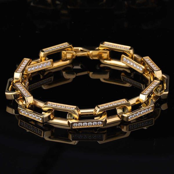 10 mm de acero inoxidable 5a Cz Pulseras de diamantes Diseñador Collares con estilo Pvd Real chapado en oro Conjunto de joyas de lujo para hombres Rapero