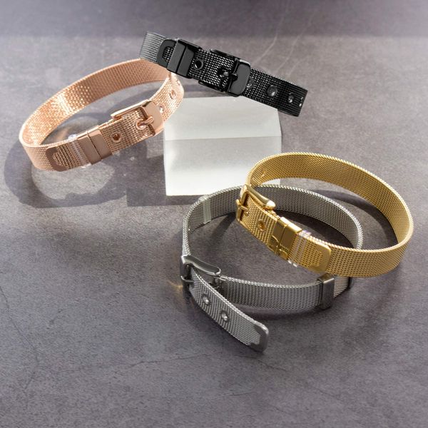 Bracelet en acier inoxydable 10mm boucle de ceinture réglable Bracelet en maille pour femmes hommes accessoires de bijoux de charme