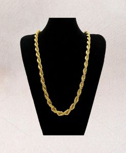 Cadena de cuerda de 10 mm de espesor y 76 cm de largo, collar pesado chapado en oro de 24 quilates de Hip hop para mens1616706