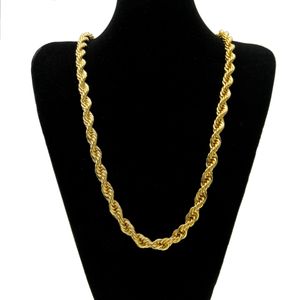 10 mm d'épaisseur 76 cm de long corde torsadée chaîne plaqué or 24 carats hip hop lourd collier pour homme