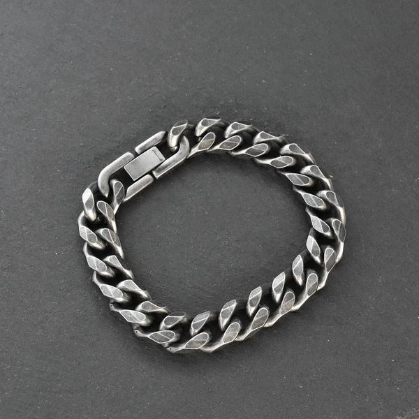 10mm Vintage Noir Hommes Bracelet En Acier Inoxydable Curb Cubain Lien Chaîne Hiphop Tendance À La Main En Gros Bijoux Petits Amis Cadeaux 240227