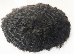 10mm Wave Afro Curly Mens Toupee Full Pu Cabello humano Toupee para hombres negros Sistema de reemplazo Deep Curly Remy Hair Lace Men Wig5323182