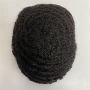 Postizos de cabello humano virgen chino con ondas de 10 mm # 1 Jet Black Short Hair Topper 8x10 Nudos Full PU Toupee para hombre negro