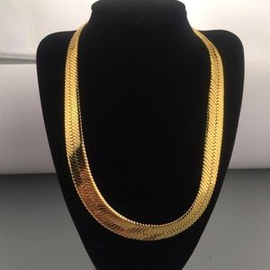 Cadena de hueso de serpiente de 10MM de ancho, collar de espiga llamativo para hombre relleno de oro amarillo, 76cm30 259E