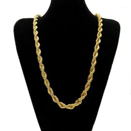 Cadenas 10 mm de ancho grueso torcer cuerda cadena collar enlace hombres hip hop rapero joyería oro color1