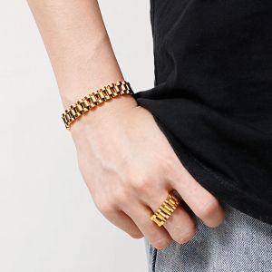 10MM brede horlogeband kettingarmband mannen luxe 14k geel gouden armbanden voor vrouwen vingerring heren op hand sieraden