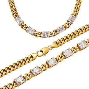 10 mm breedte 18/20/22/24 inch 18K geel verguld roestvrij staal vierkant CZ Cubaanse ketting armband links voor mannen vrouwen cadeau