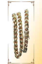 10 mm12 mm14 mm Miami Cuban Link Chain Heren 14K Gold vergulde ketens Hoge gepolijste punk Curb roestvrijstalen hiphop sieraden1386822