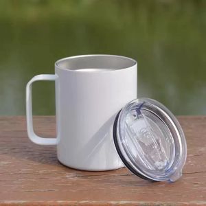 Taza de café de sublimación en blanco de 10 oz Taza con asa Taza de sublimación blanca Vasos de viaje de acero inoxidable con tapas