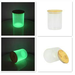 10 oz Vide Sublimation Glow in the dark tumbler Pots à bougies en verre dépoli avec couvercles en bambou pour la fabrication de bougies Z11