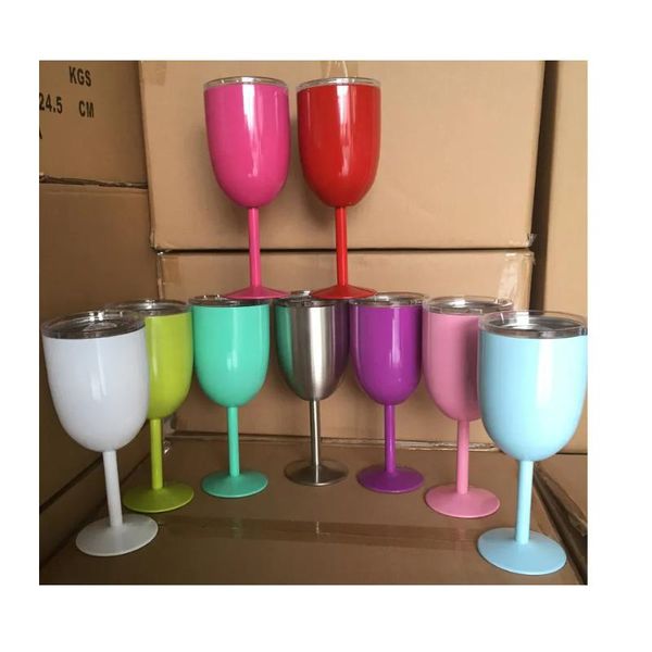 Gobelet de 10oz en acier inoxydable, tasse à vin rouge en verre, 11 couleurs, gobelets en métal isolés à Double paroi avec couvercle