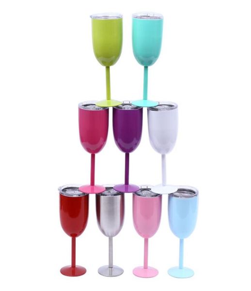 Copa de vino tinto de metal de 10 oz Equipo de hidratación 9 colores Enfriador aislado Copa de acero inoxidable con tapas Taza de vaso Hogar Pollo Festi6770676