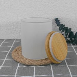 10 oz vaso de vidrio recto corto portavelas de sublimación Velas de luz de té taza con tapa de bambú tazas de velas de fragancia esmerilada transparente ZZ