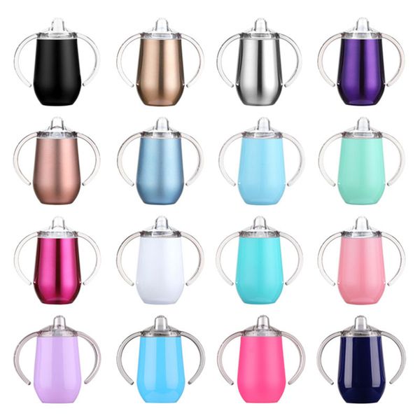 10 oz Sippy Cup Tazas de acero inoxidable vaso Termo Hogar Agua Tazas de café Té Taza de leche Vaso de vino aislado Frascos de vacío con mango WLL441