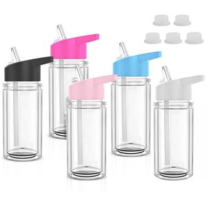 10 oz Globe Snow Kids Cups en plastique Double mur acrylique Tobinage à eau à eau percée Cold Bouteille de boissons avec des couvercles à plate-forme Flip Top Silicone pour paillettes