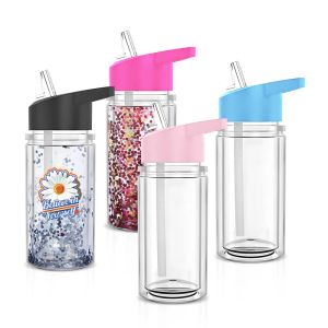 10 oz Globo de nieve de plástico Tumblers Topes de acrílico de paredes para niños Botella de agua deportiva de bricolaje de bricolaje 0415