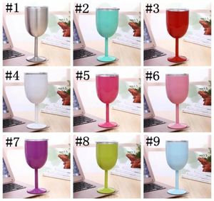 Verres à vin en acier inoxydable de 10 oz à double mur à glace glacière Vas de vide isolés avec les couvercles Verre non glissante 11 Color WLY9351966974