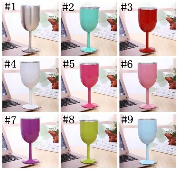 Verres à vin en acier inoxydable de 10 oz à double paroi glacée glaciaire Vas asleule isolant avec les couvercles en verre non glissant 11 couleurs WLY9356068612