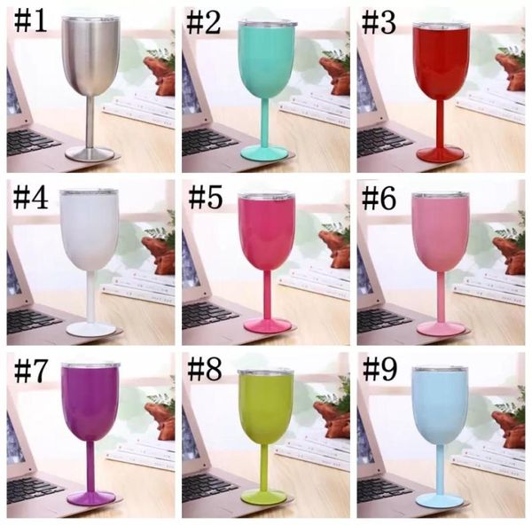 Verres à vin en acier inoxydable de 10 oz à double mur à glace glacière Vas de vide isolés avec les couvercles Verre non glissante 11 Color WLY9357048874