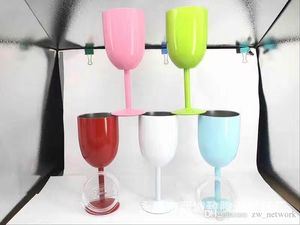 10oz Stianless Steel Wine Bril Mental Stemless Tumbler Goblet met Deksels Cup Solid Colors DIY Cup 9 Kleuren Op voorraad